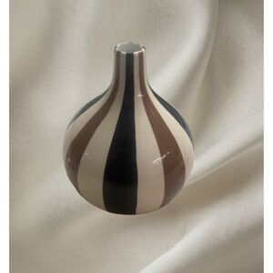 Vintage 2003 Jonathan Adler Ceramic Bulbous Vase Black Off-White Brown Stripes